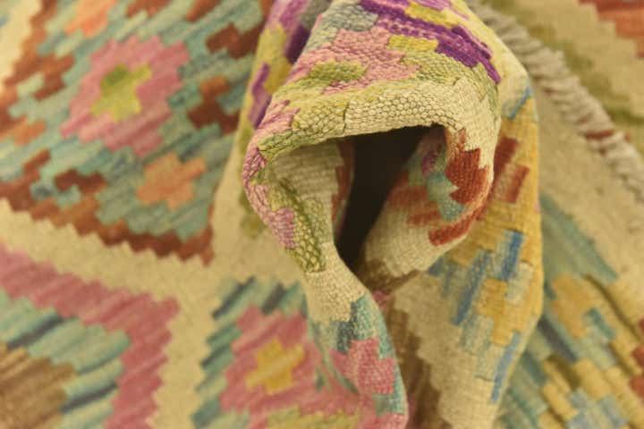 3' 2 x 4' 9 Hand Woven Kilim Maymana Wool Rug