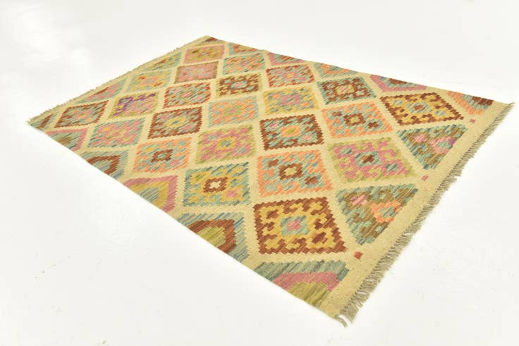 Detail image of 3' 2 x 4' 9 Hand Woven Kilim Maymana Wool Rug