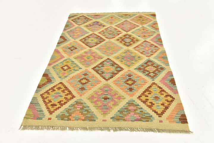 3' 2 x 4' 9 Hand Woven Kilim Maymana Wool Rug