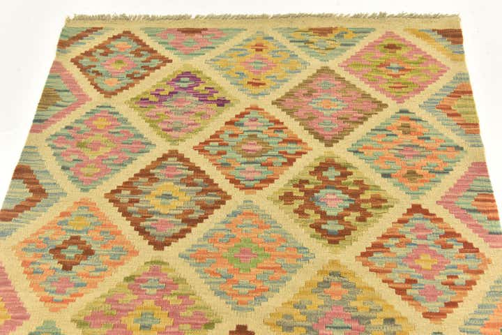 3' 2 x 4' 9 Hand Woven Kilim Maymana Wool Rug