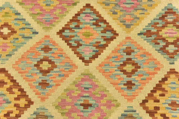 Detail image of 3' 2 x 4' 9 Hand Woven Kilim Maymana Wool Rug