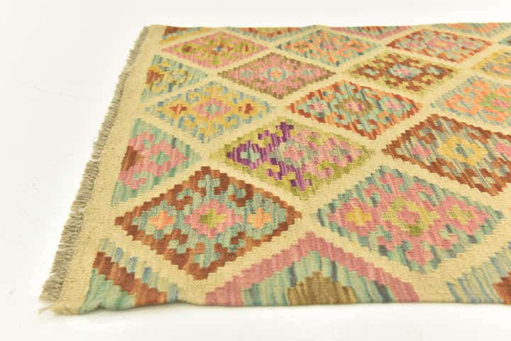 3' 2 x 4' 9 Hand Woven Kilim Maymana Wool Rug