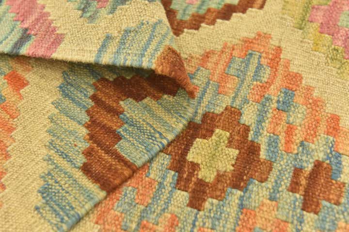 3' 2 x 4' 9 Hand Woven Kilim Maymana Wool Rug