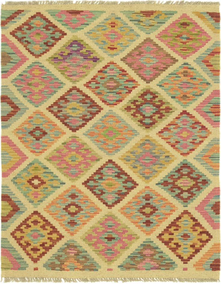 Detail image of 3' 2 x 4' 9 Hand Woven Kilim Maymana Wool Rug