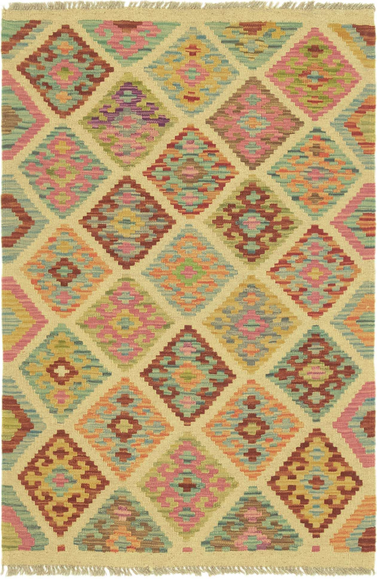 3' 2 x 4' 9 Hand Woven Kilim Maymana Wool Rug