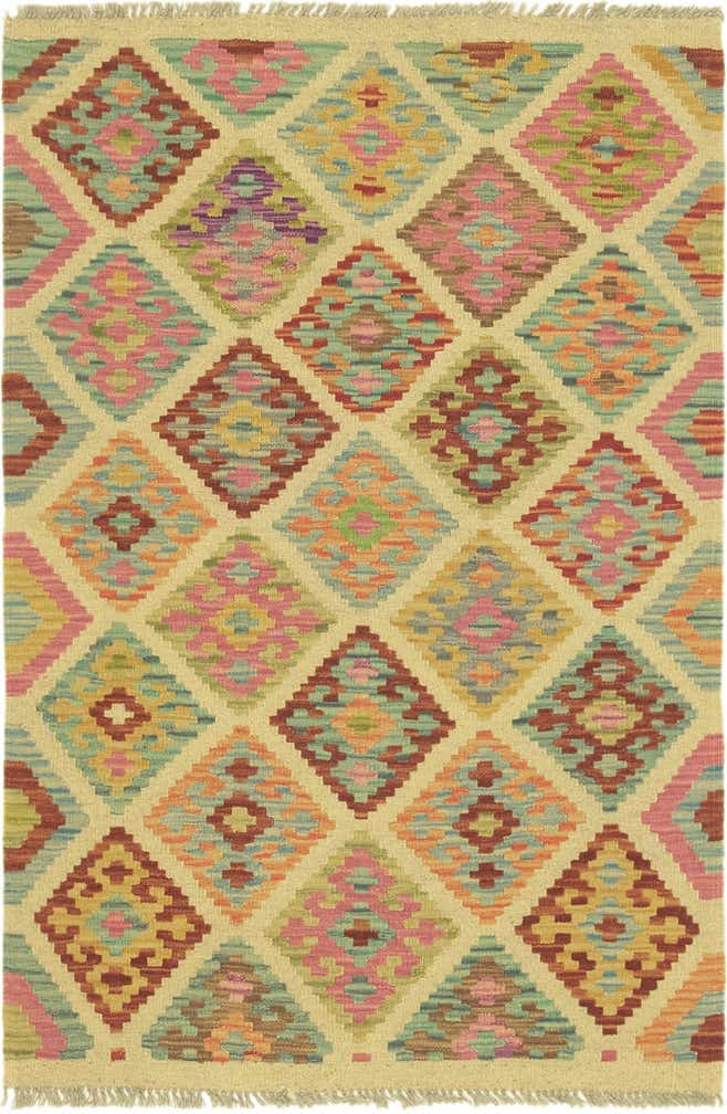 3' 2 x 4' 9 Hand Woven Kilim Maymana Wool Rug