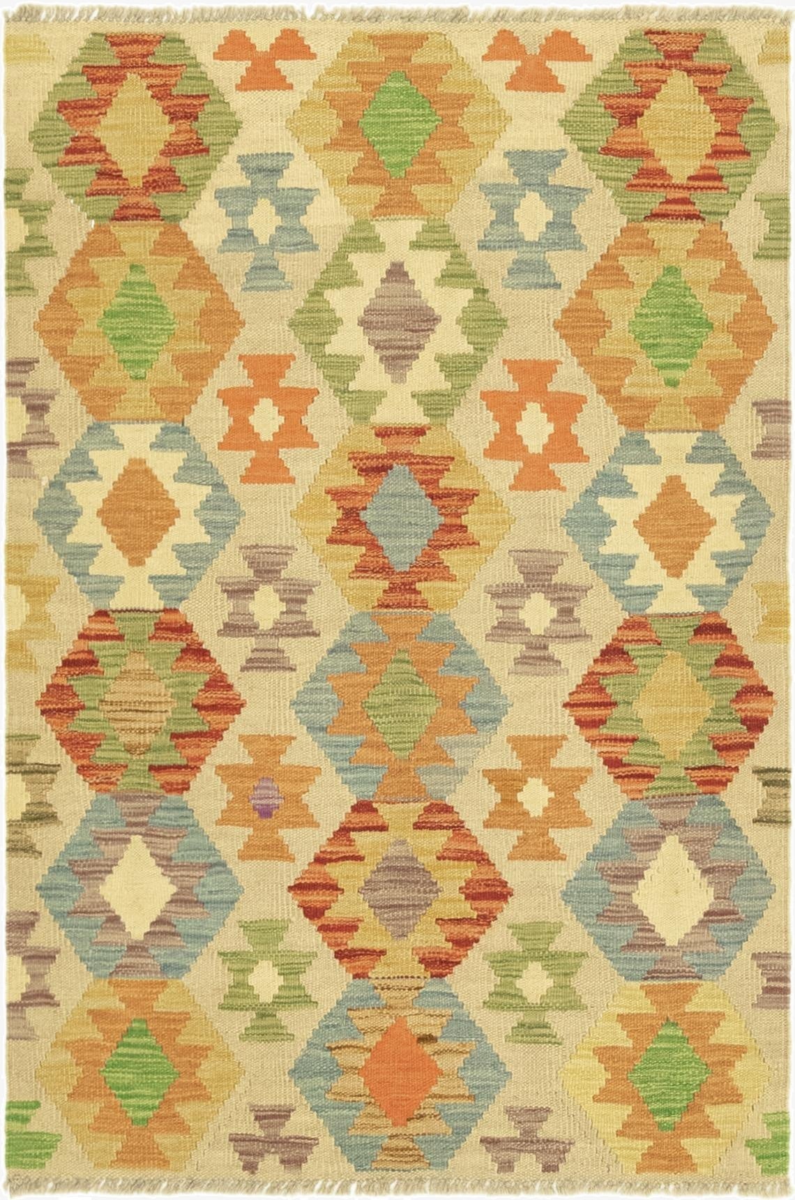 2' 10 x 4' 3  Hand Woven Kilim Maymana Wool Rug