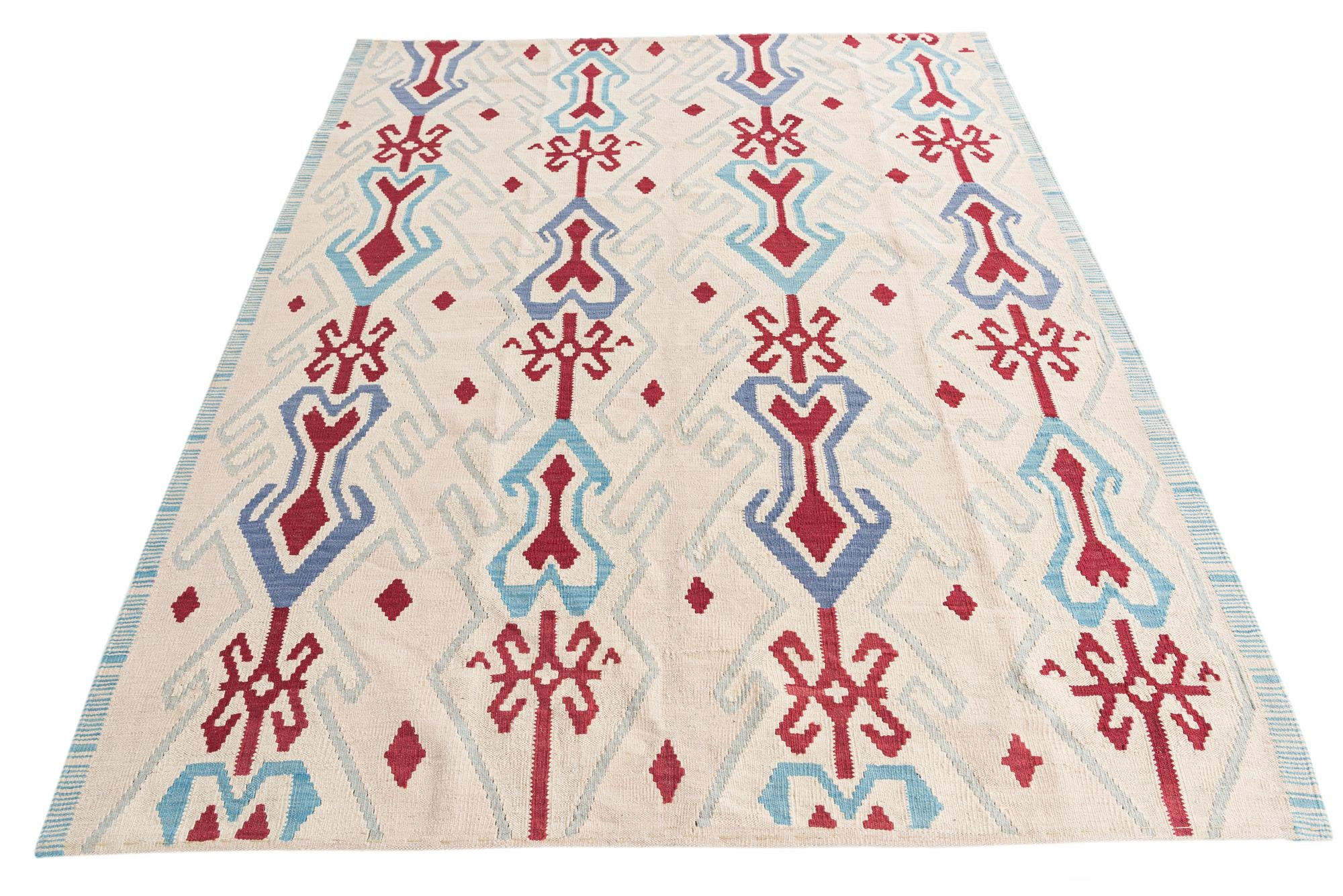 6' x 7' 4 Hand Woven Kilim Modern Wool Rug