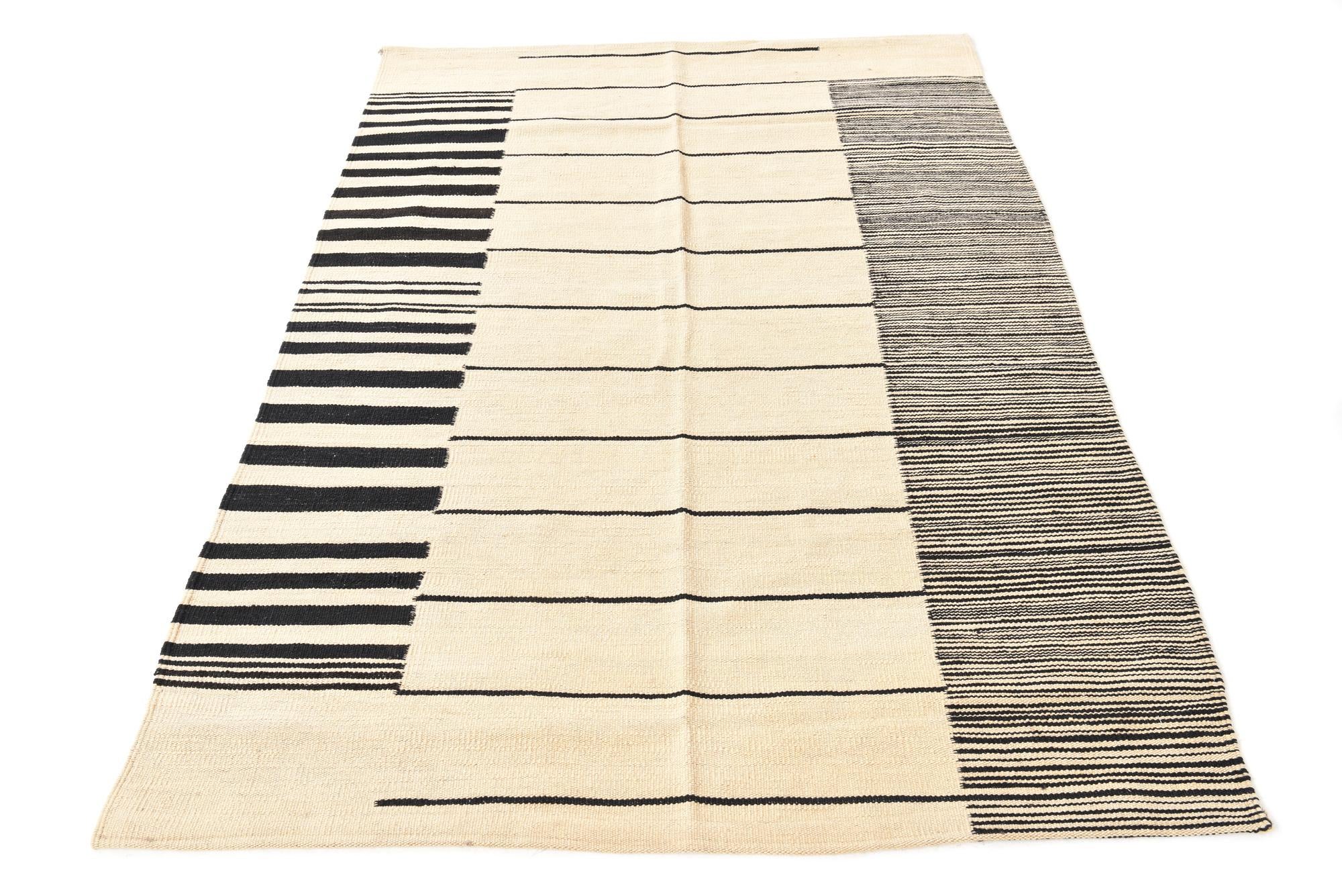 4' 1 x 5' 10 Hand Woven Kilim Modern Wool Rug