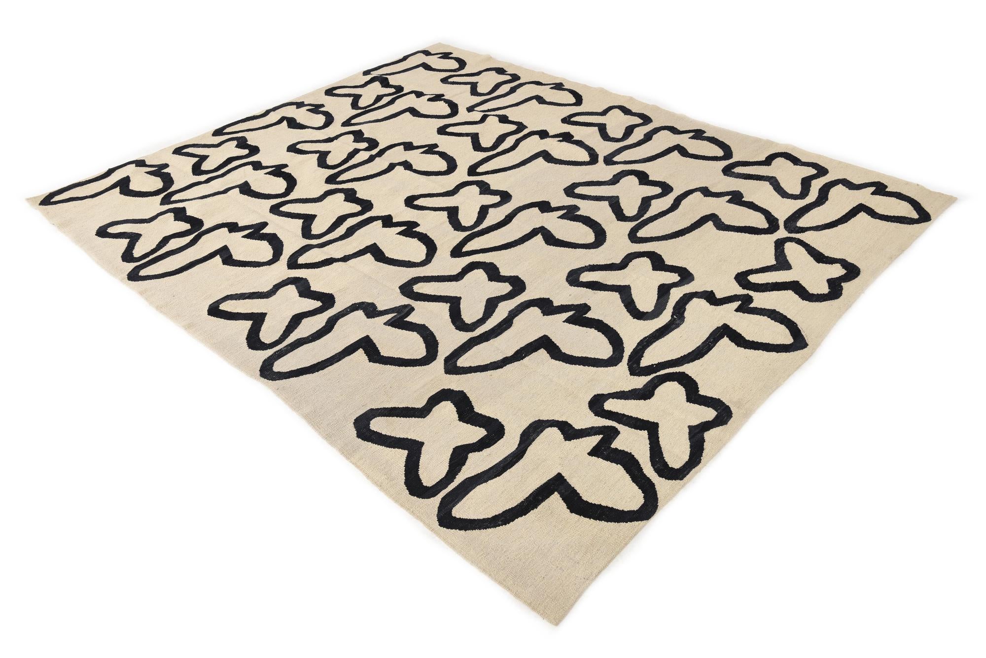 6' 5 x 7' 8 Hand Woven Kilim Modern Wool Rug