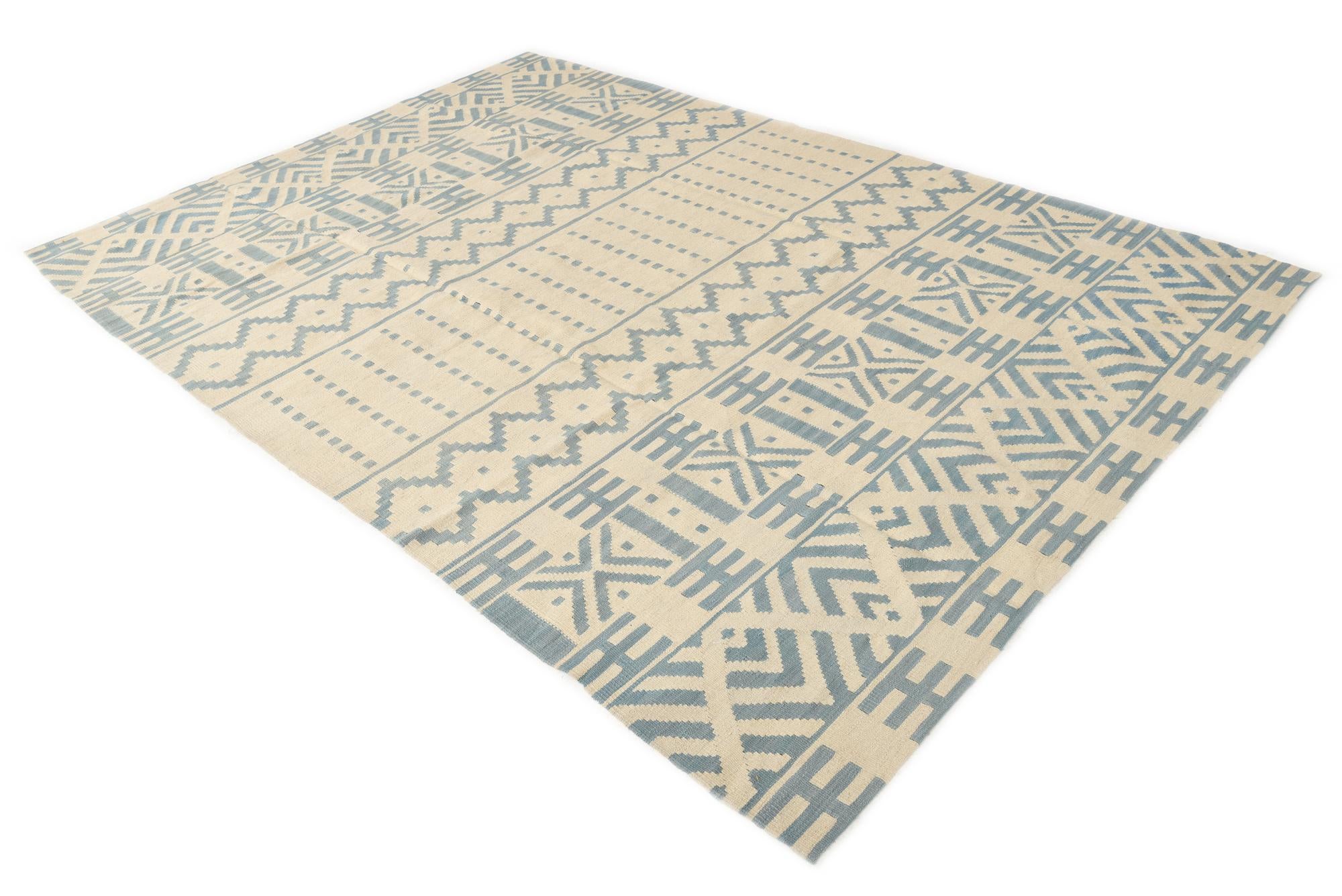 6' 8 x 9' 8 Hand Woven Kilim Modern Wool Rug