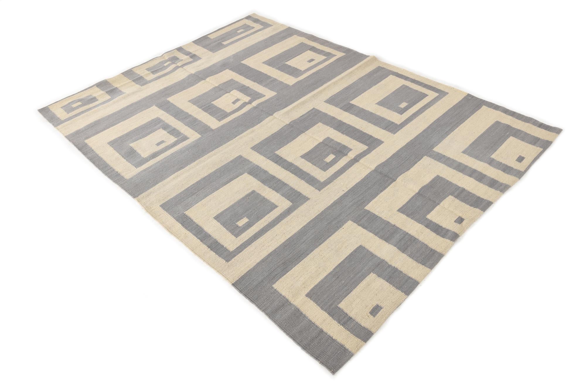 4' 11 x 6' 6 Hand Woven Kilim Modern Wool Rug