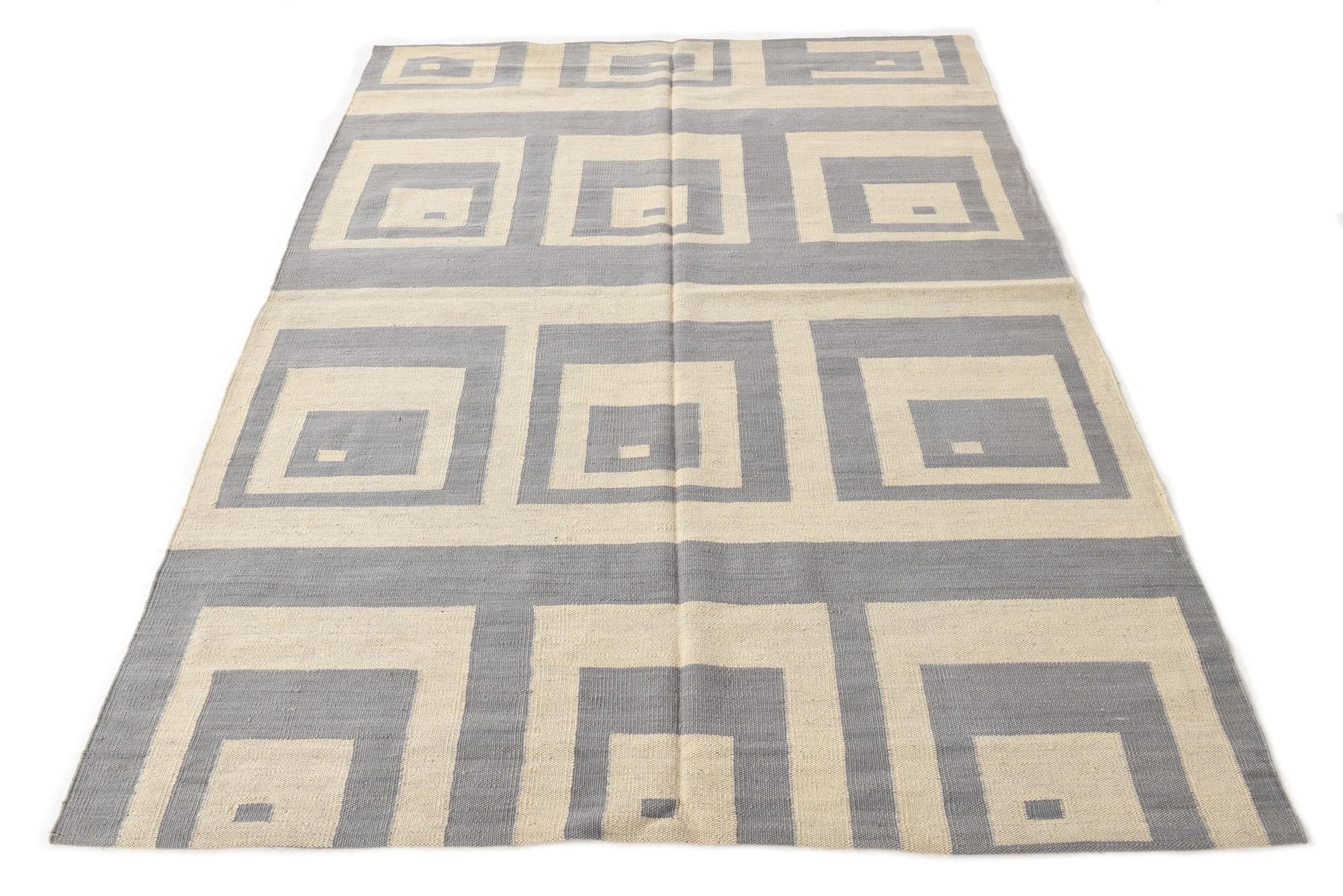 4' 11 x 6' 6 Hand Woven Kilim Modern Wool Rug