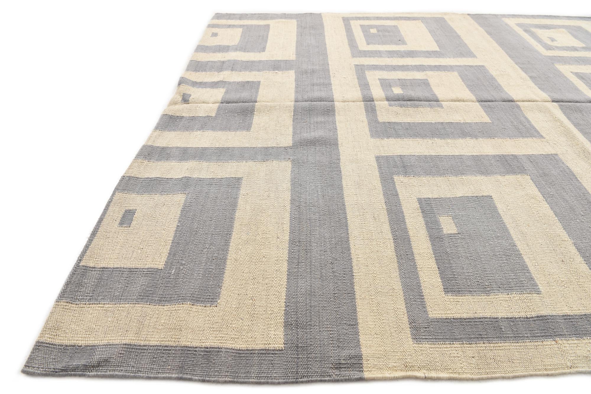 4' 11 x 6' 6 Hand Woven Kilim Modern Wool Rug