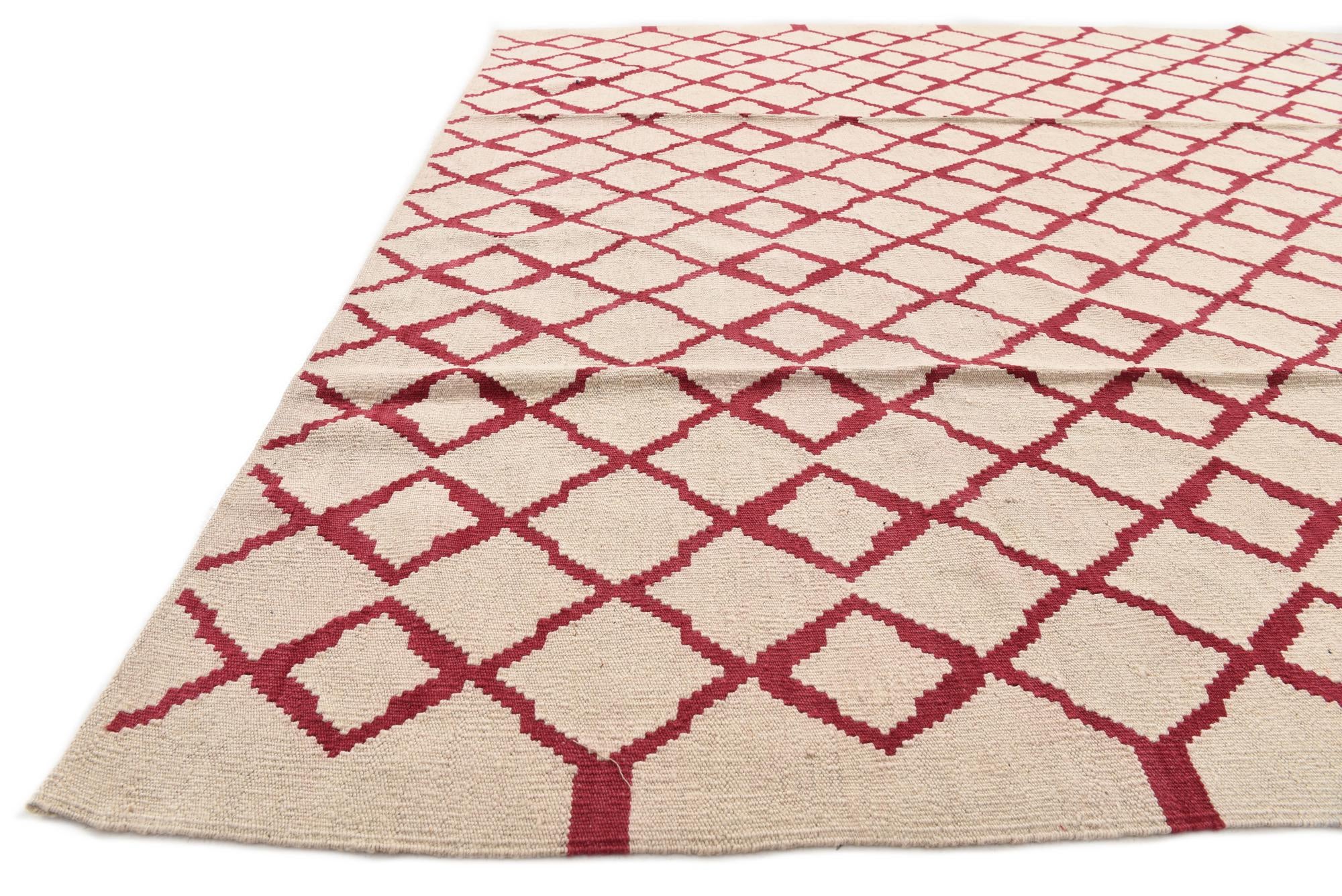 6' 11 x 9' 8 Hand Woven Kilim Modern Wool Rug