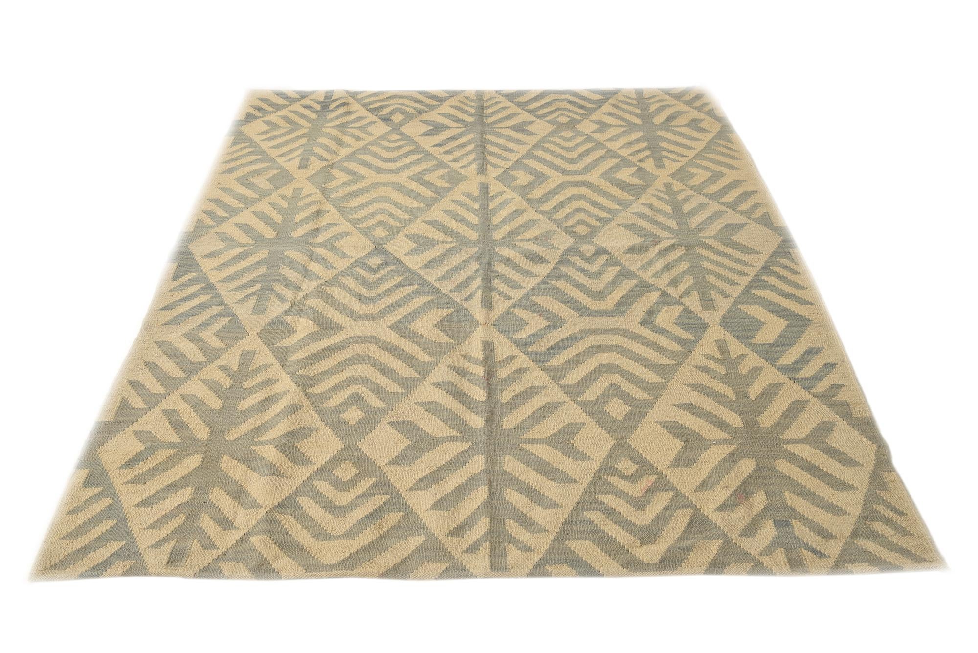 5' 1 x 6' 3 Hand Woven Kilim Modern Wool Rug