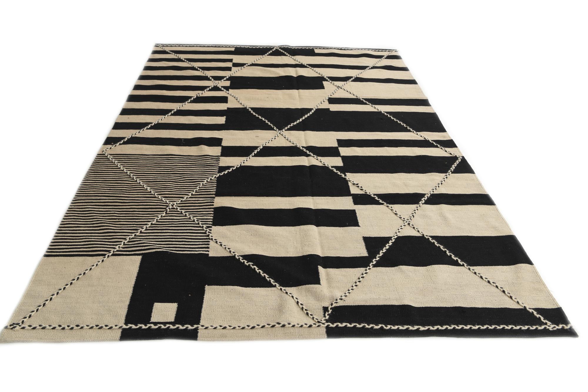 6' 7 x 9' 8 Hand Woven Kilim Modern Wool Rug