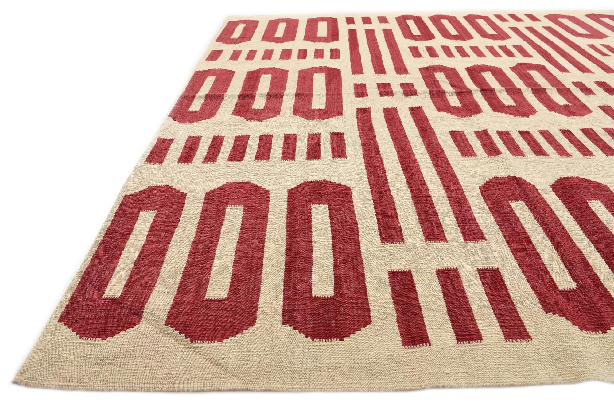 6' 5 x 9' 6 Hand Woven Kilim Modern Wool Rug