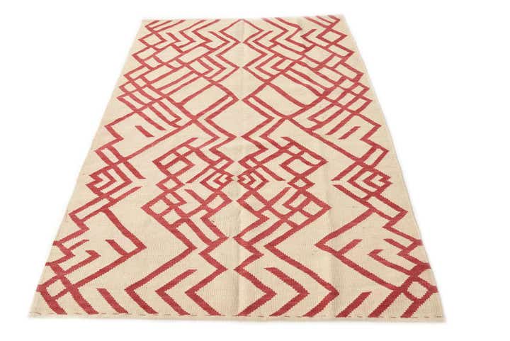 4' 2 x 6' 2 Hand Woven Kilim Modern Wool Rug