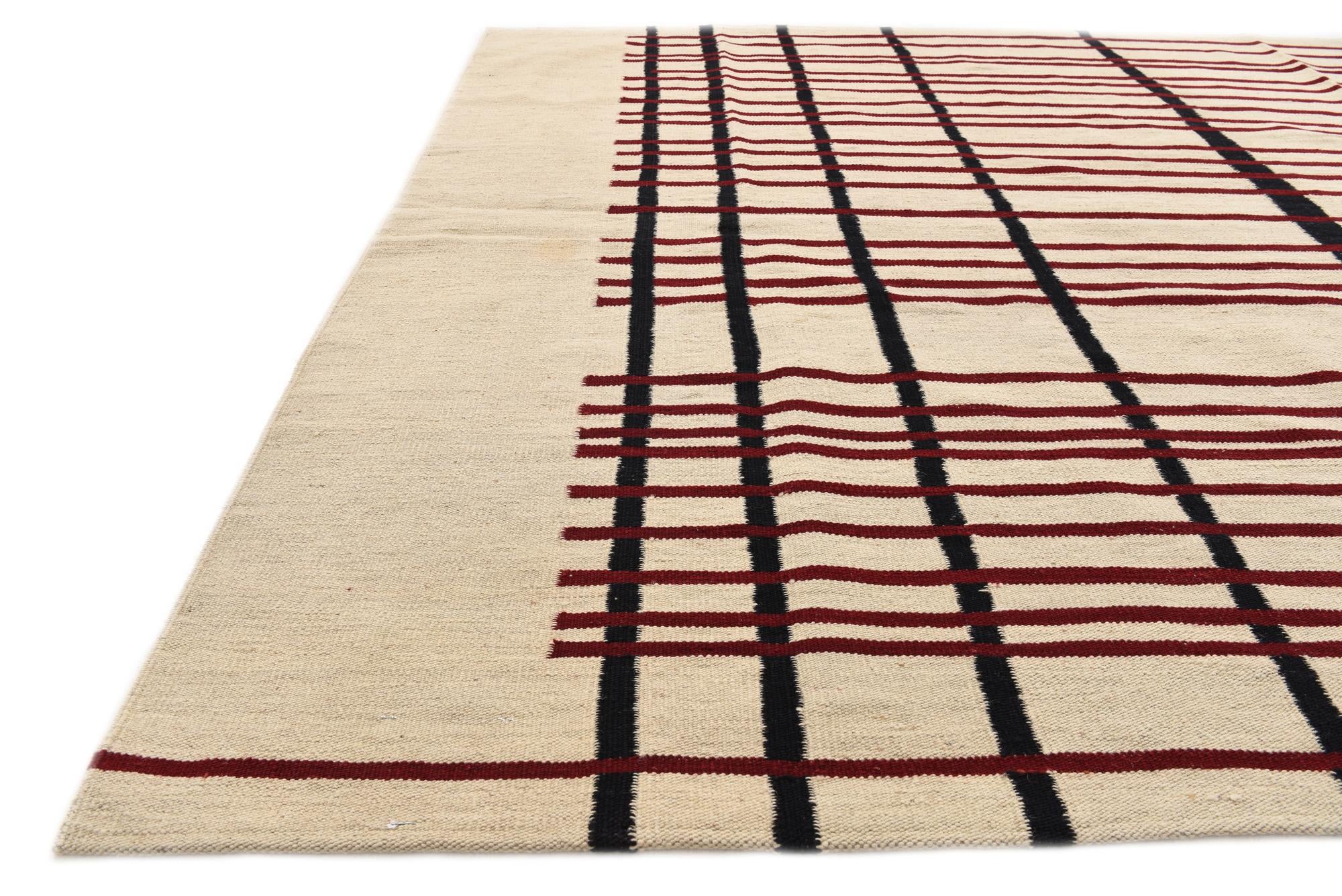 5' 8 x 8' 2 Hand Woven Kilim Modern Wool Rug