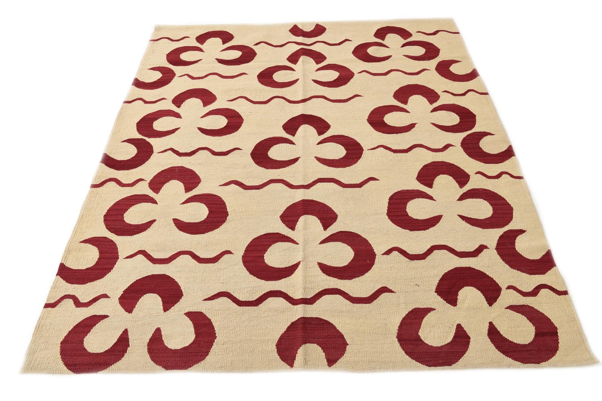 5' 4 x 6' 3 Hand Woven Kilim Modern Wool Rug