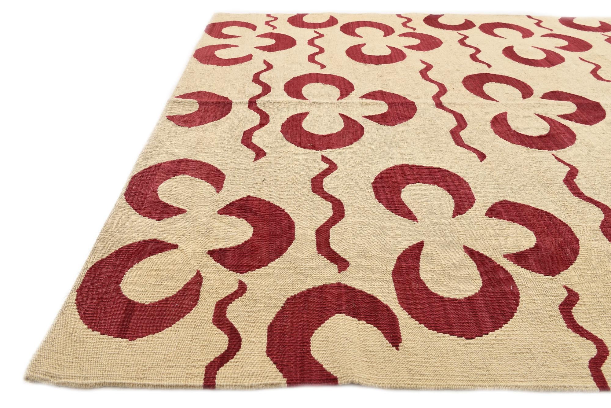 5' 4 x 6' 3 Hand Woven Kilim Modern Wool Rug