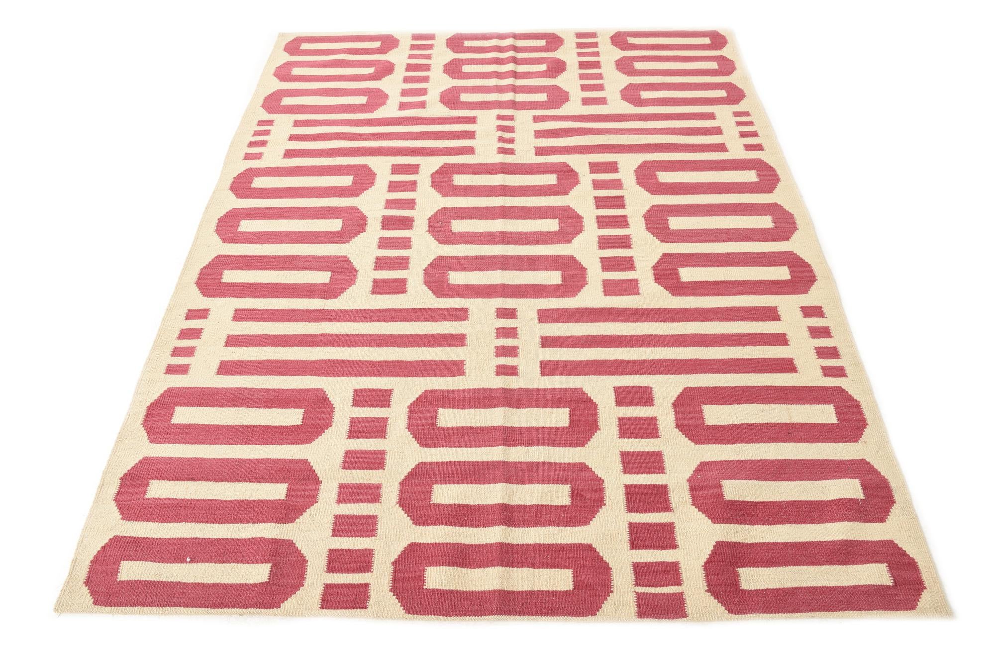 5' 1 x 6' 8 Hand Woven Kilim Modern Wool Rug