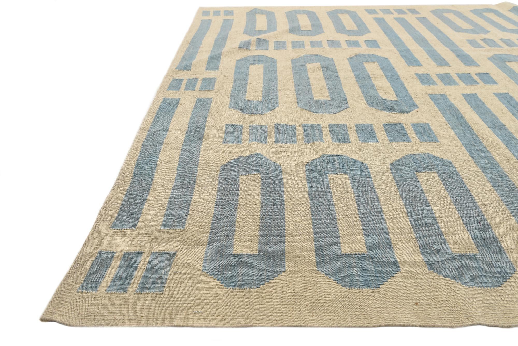5' 7 x 7' 9 Hand Woven Kilim Modern Wool Rug