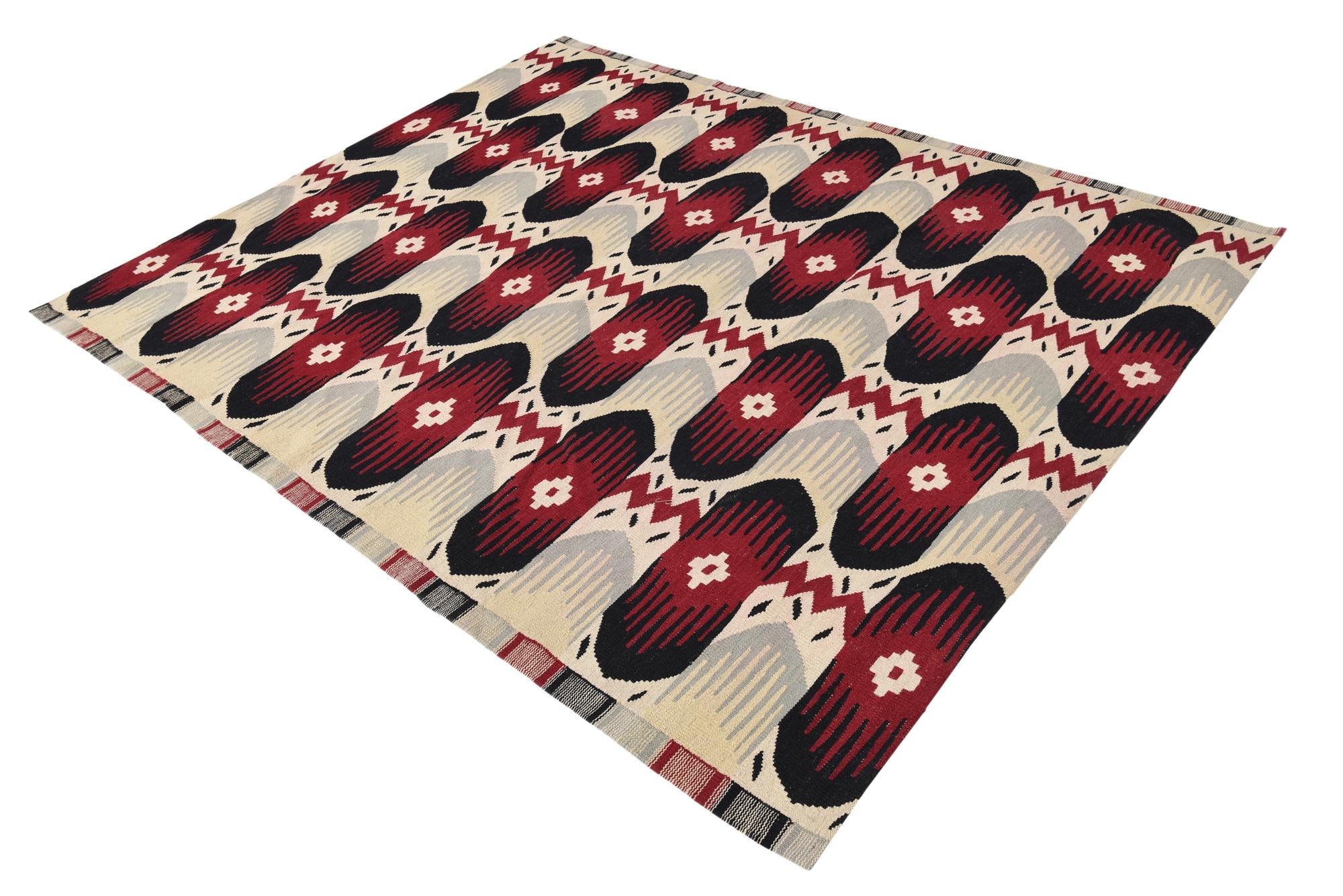 6' x 7' 7 Hand Woven Kilim Modern Wool Rug