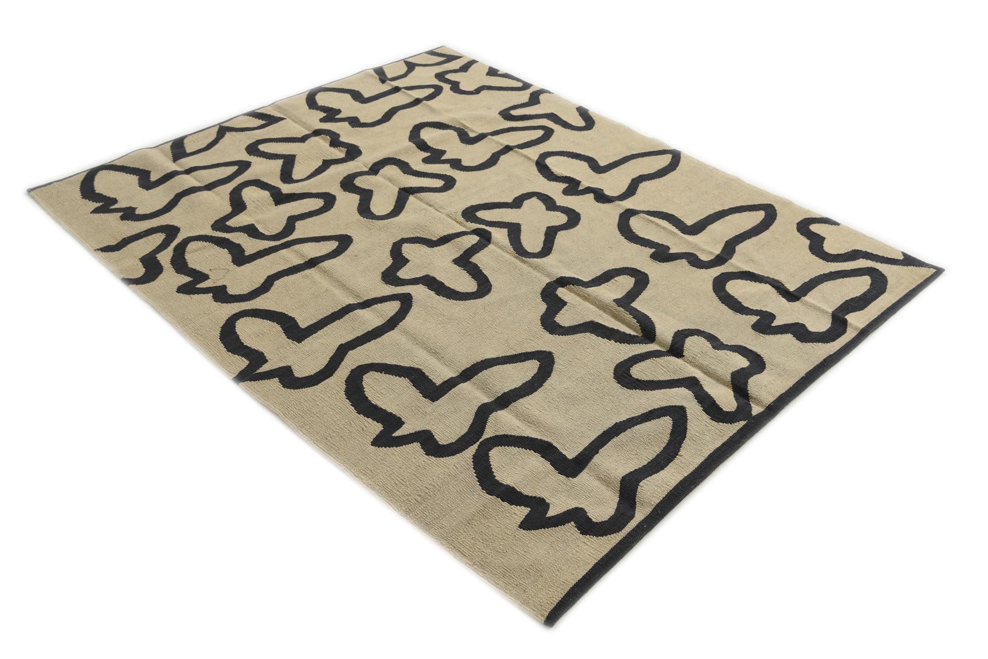 5' 2 x 6' 4 Hand Woven Kilim Modern Wool Rug