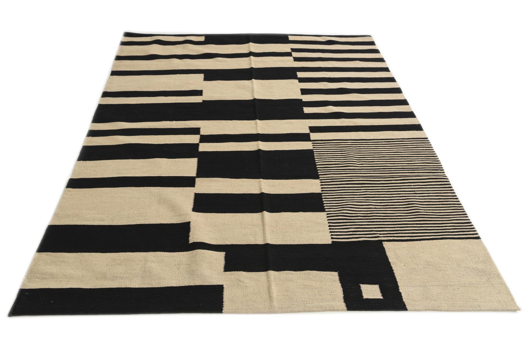 5' 7 x 7' 9 Hand Woven Kilim Modern Wool Rug
