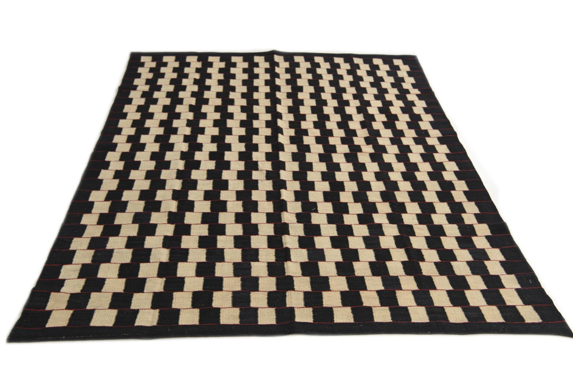 5' 7 x 7' 4 Hand Woven Kilim Modern Wool Rug