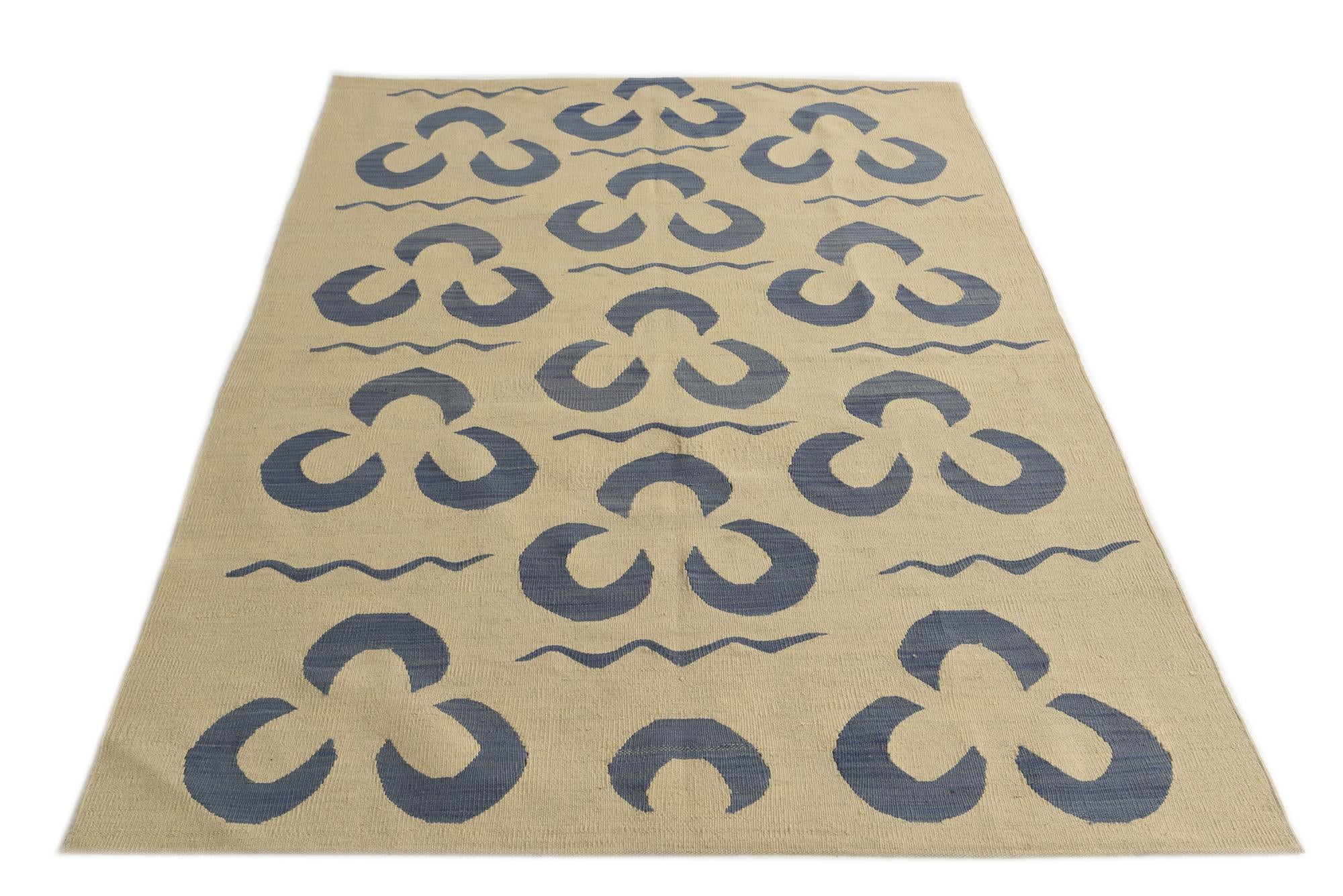 4' 9 x 6' 7 Hand Woven Kilim Modern Wool Rug