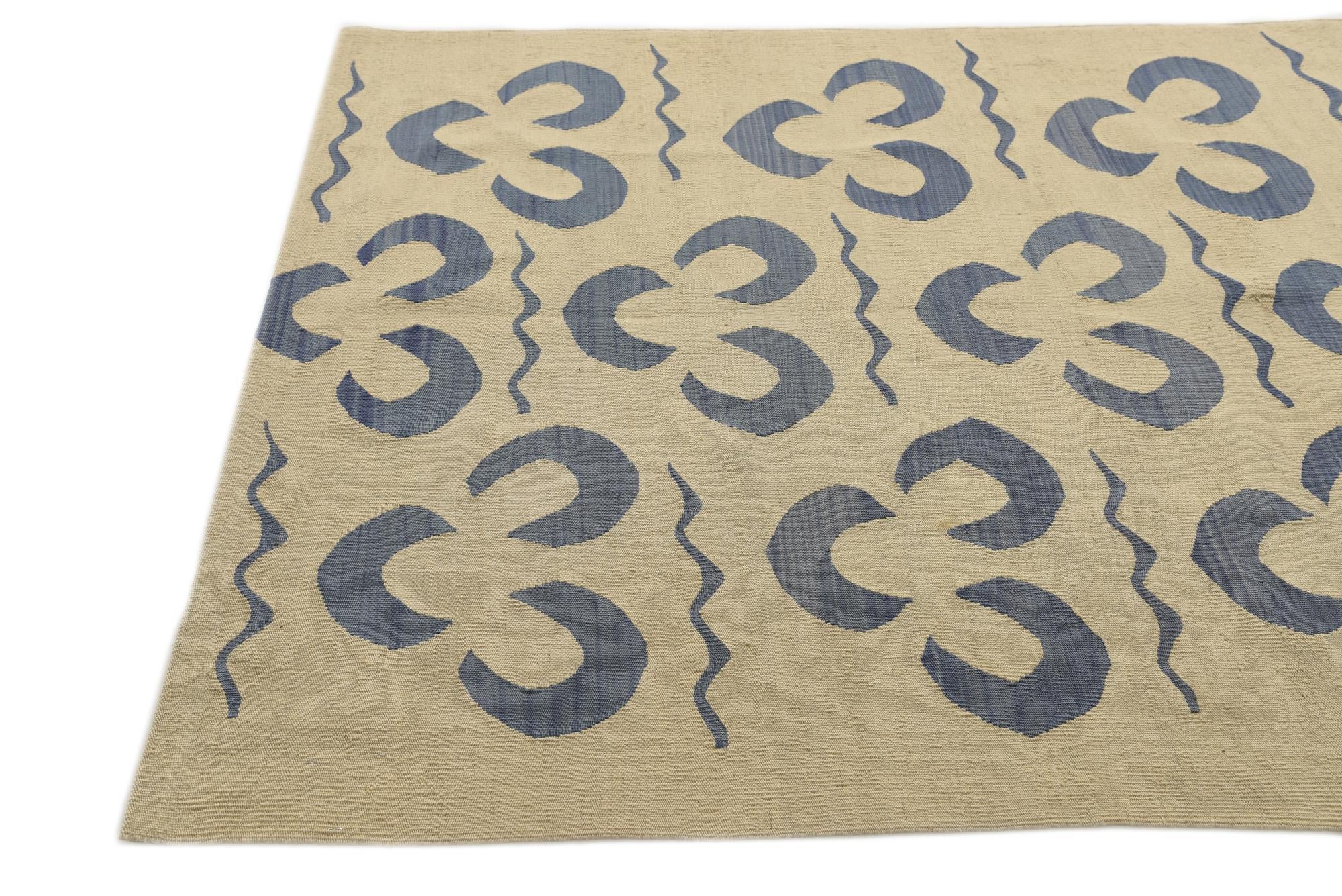 4' 9 x 6' 7 Hand Woven Kilim Modern Wool Rug