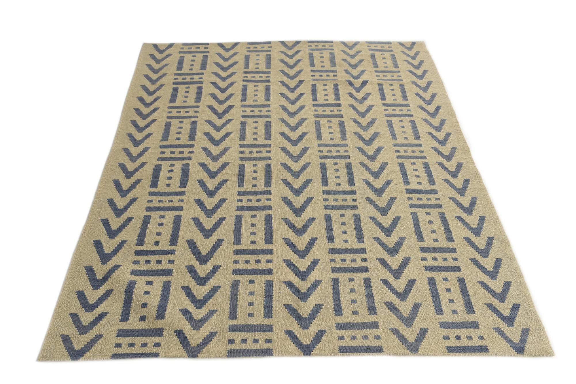 4' 10 x 6' 7 Hand Woven Kilim Modern Wool Rug