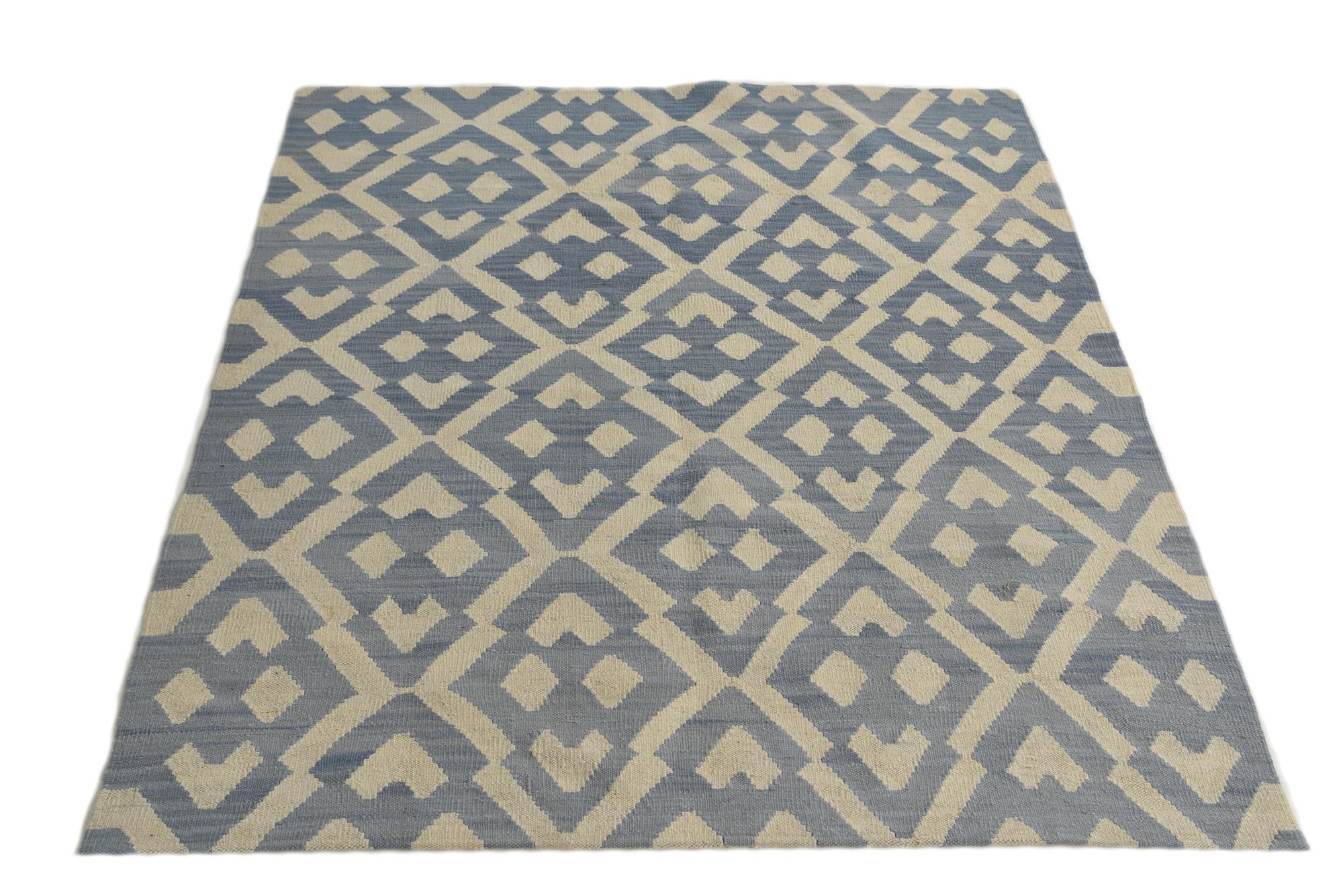 4' 6 x 5' 6 Hand Woven Kilim Modern Wool Rug