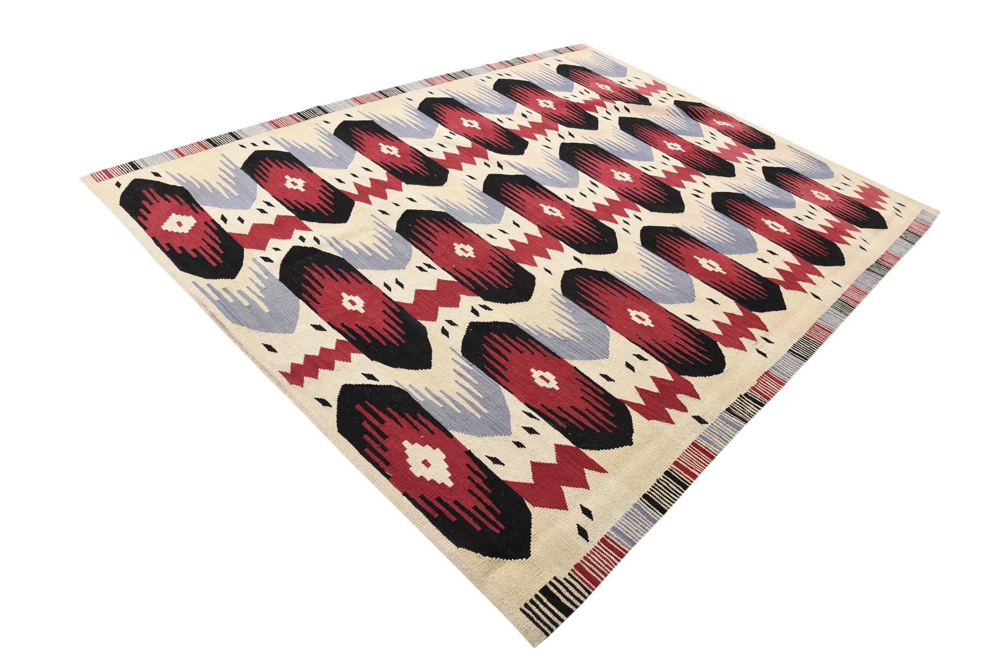 6' 1 x 7' 8 Hand Woven Kilim Modern Wool Rug
