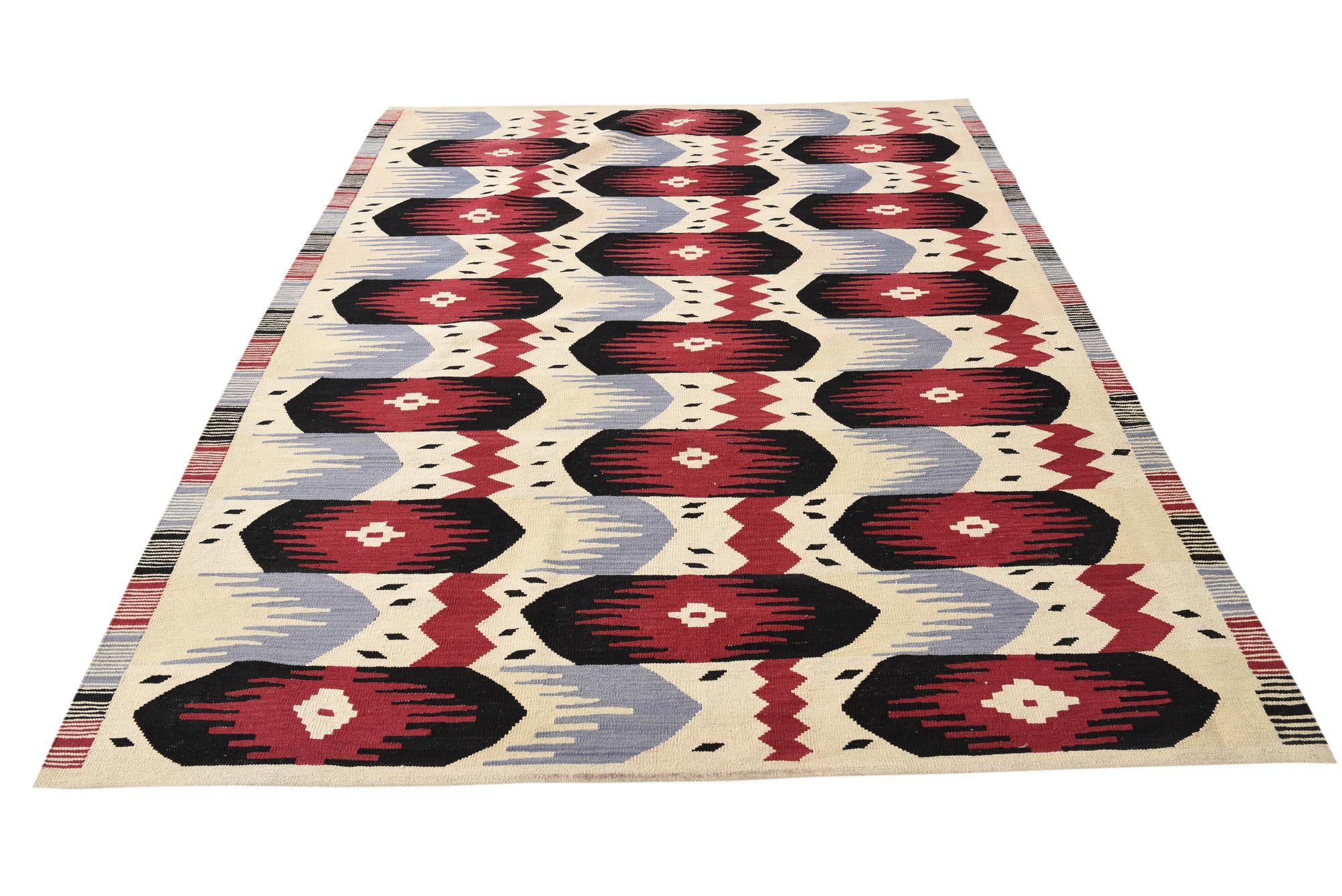 6' 1 x 7' 8 Hand Woven Kilim Modern Wool Rug