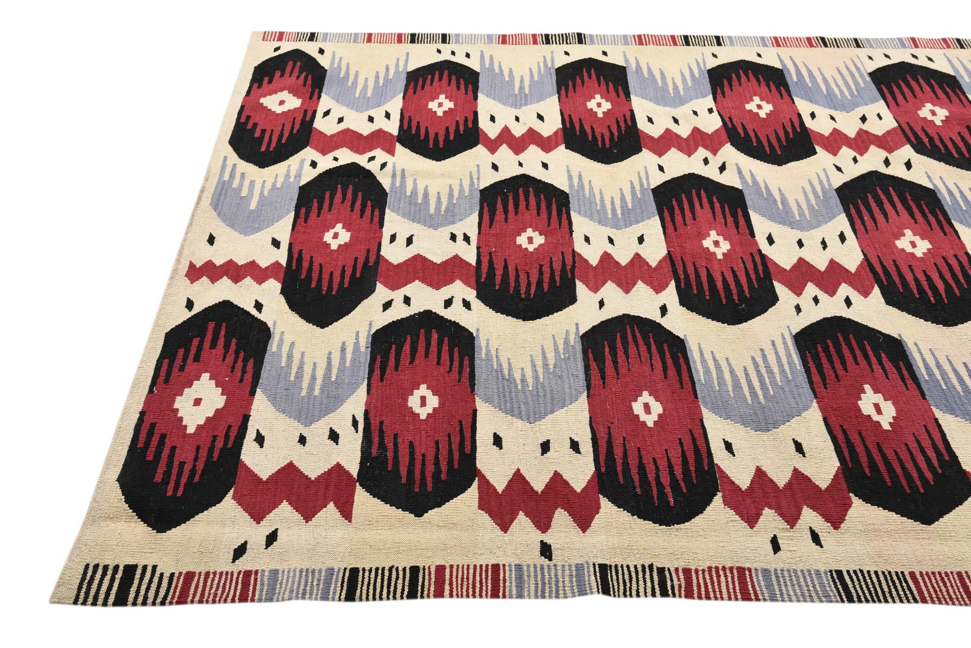 6' 1 x 7' 8 Hand Woven Kilim Modern Wool Rug