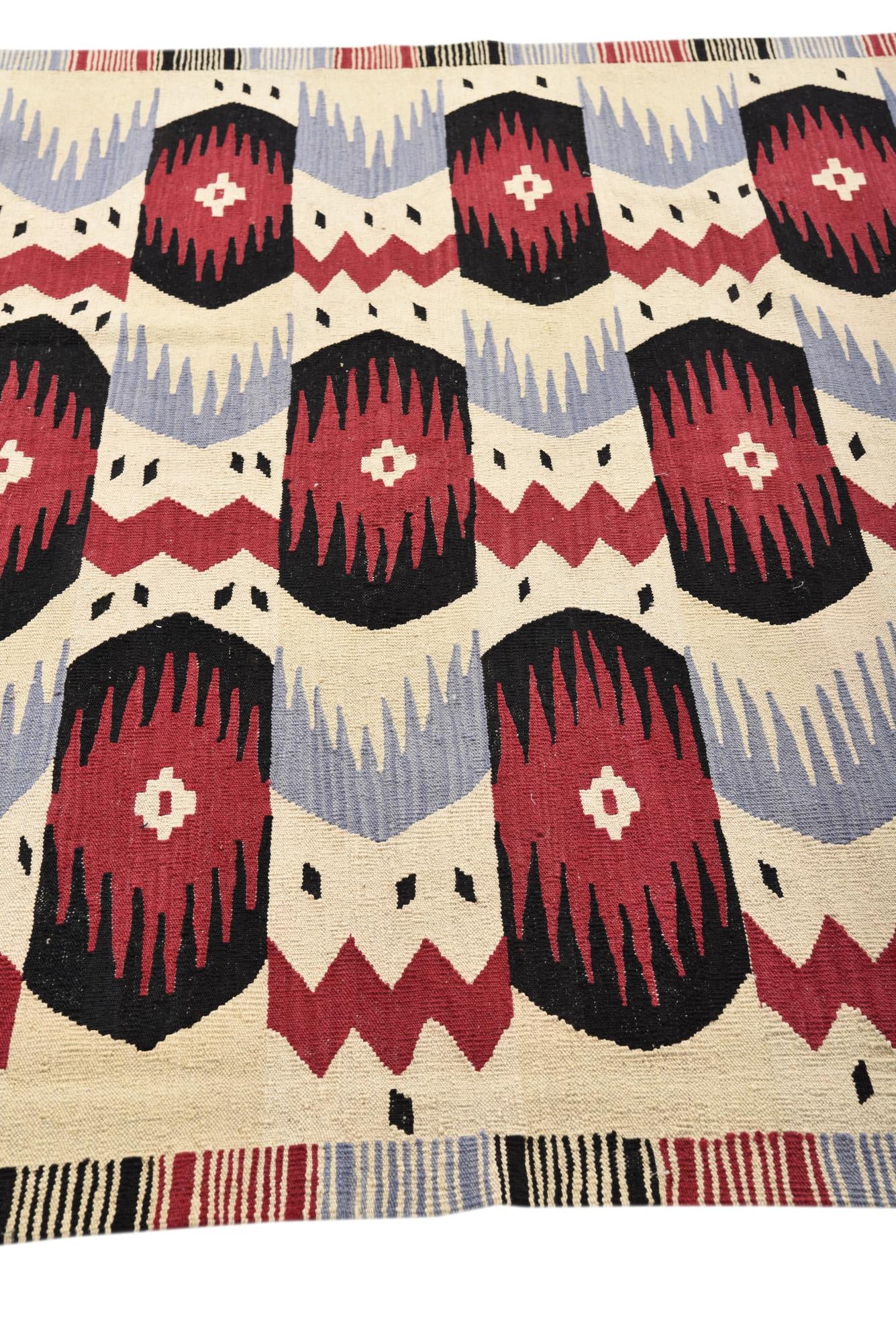 6' 1 x 7' 8 Hand Woven Kilim Modern Wool Rug