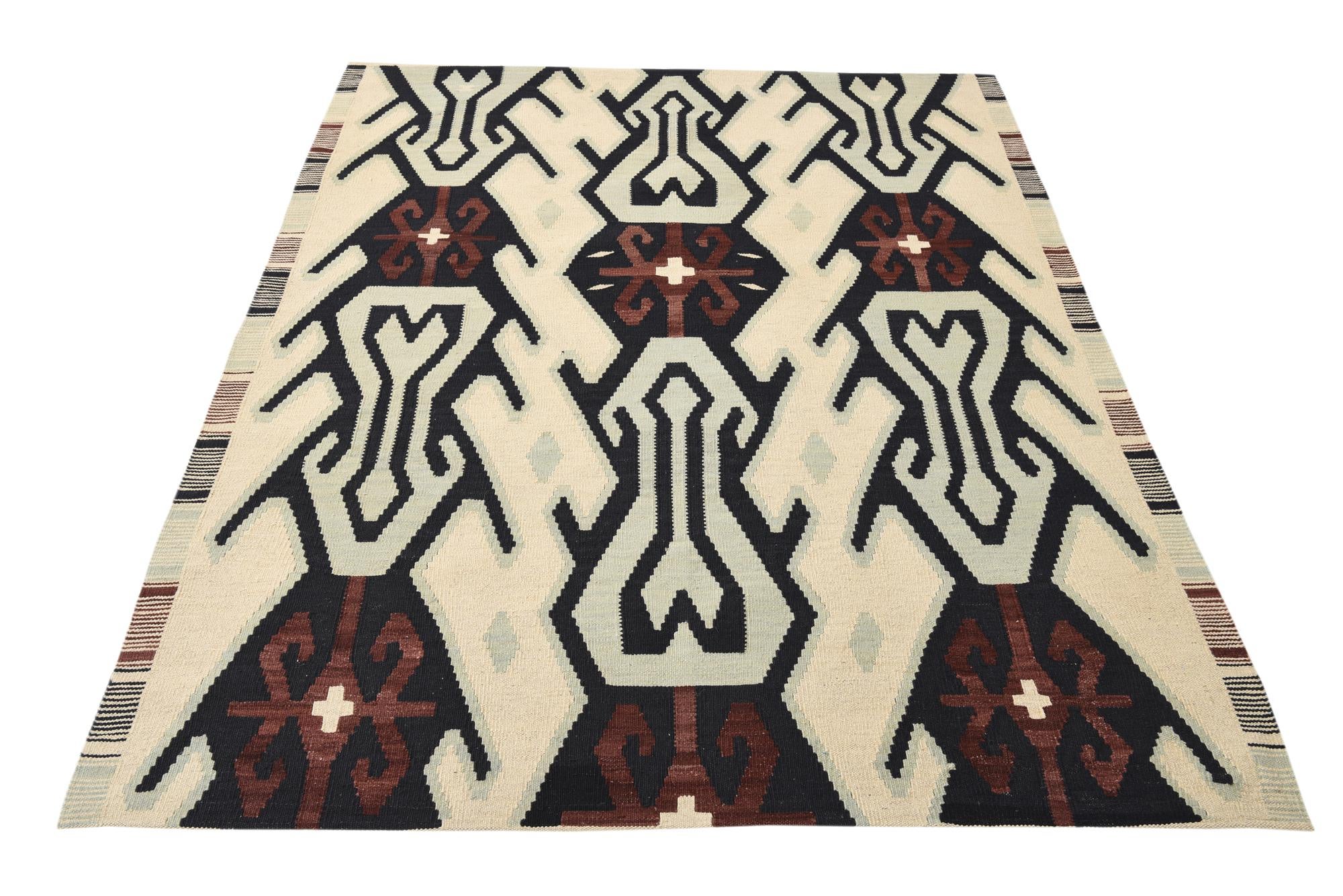 5' 1 x 6' 4 Hand Woven Kilim Modern Wool Rug