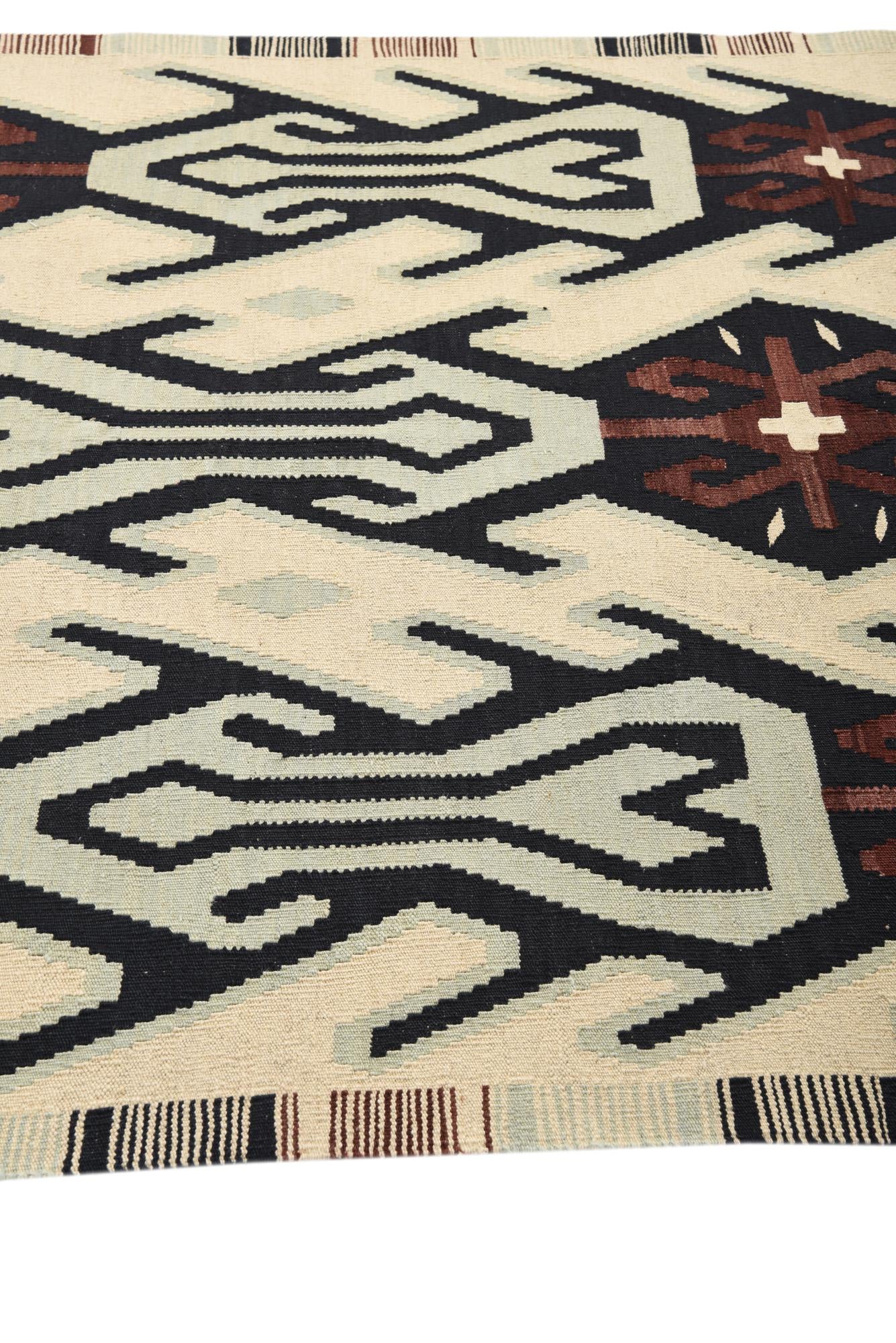 5' 1 x 6' 4 Hand Woven Kilim Modern Wool Rug