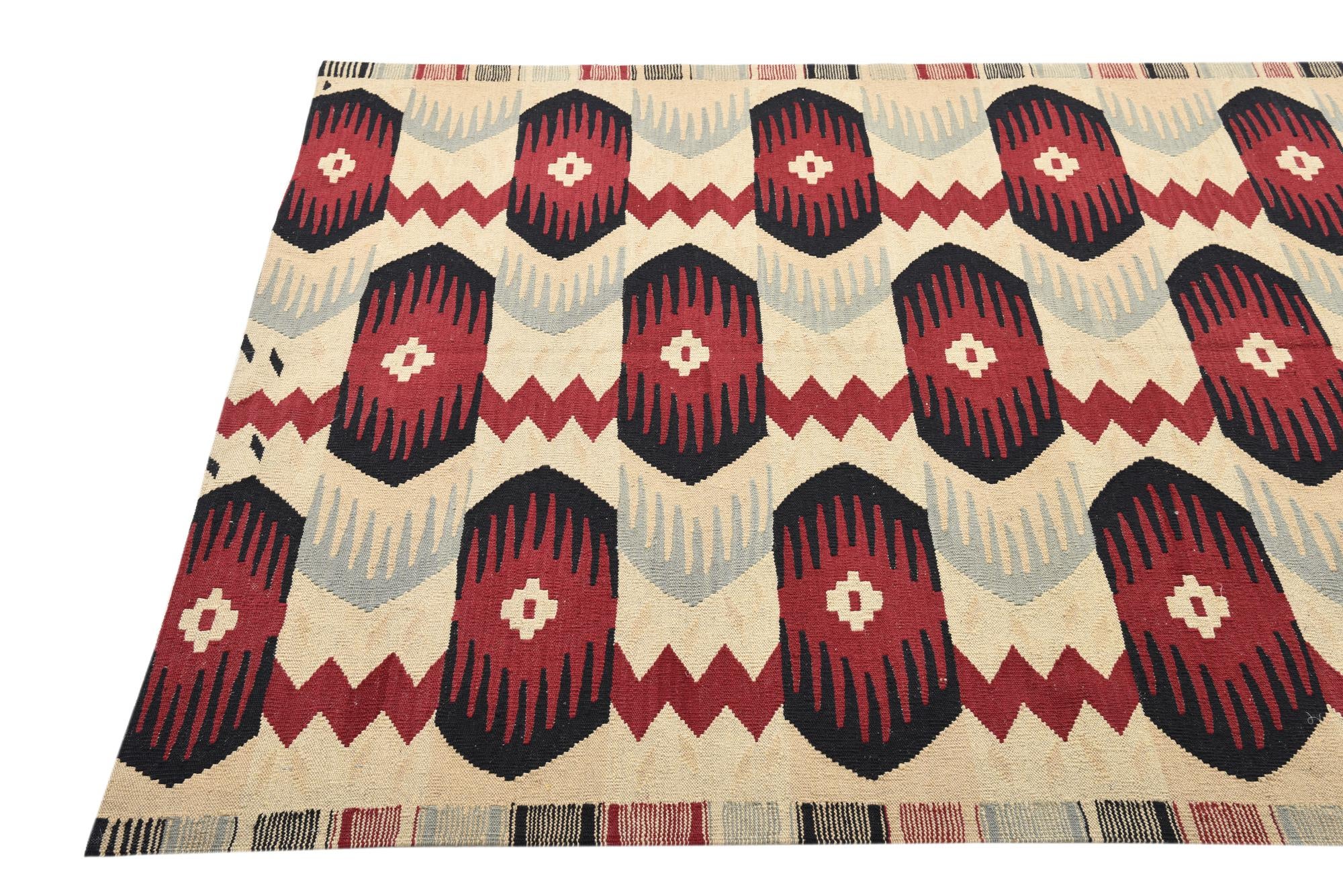 5' 1 x 6' 5 Hand Woven Kilim Modern Wool Rug