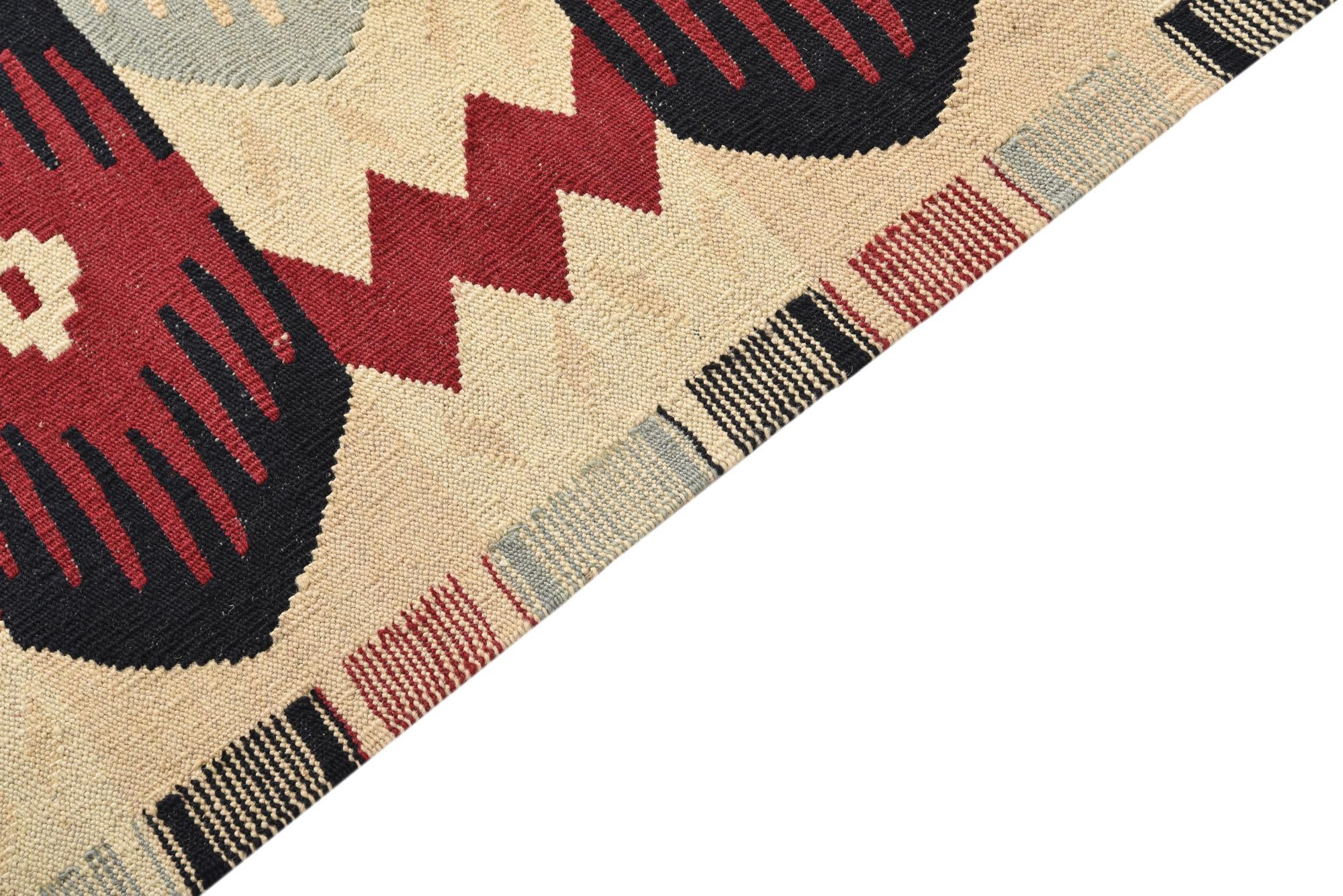 5' 1 x 6' 5 Hand Woven Kilim Modern Wool Rug