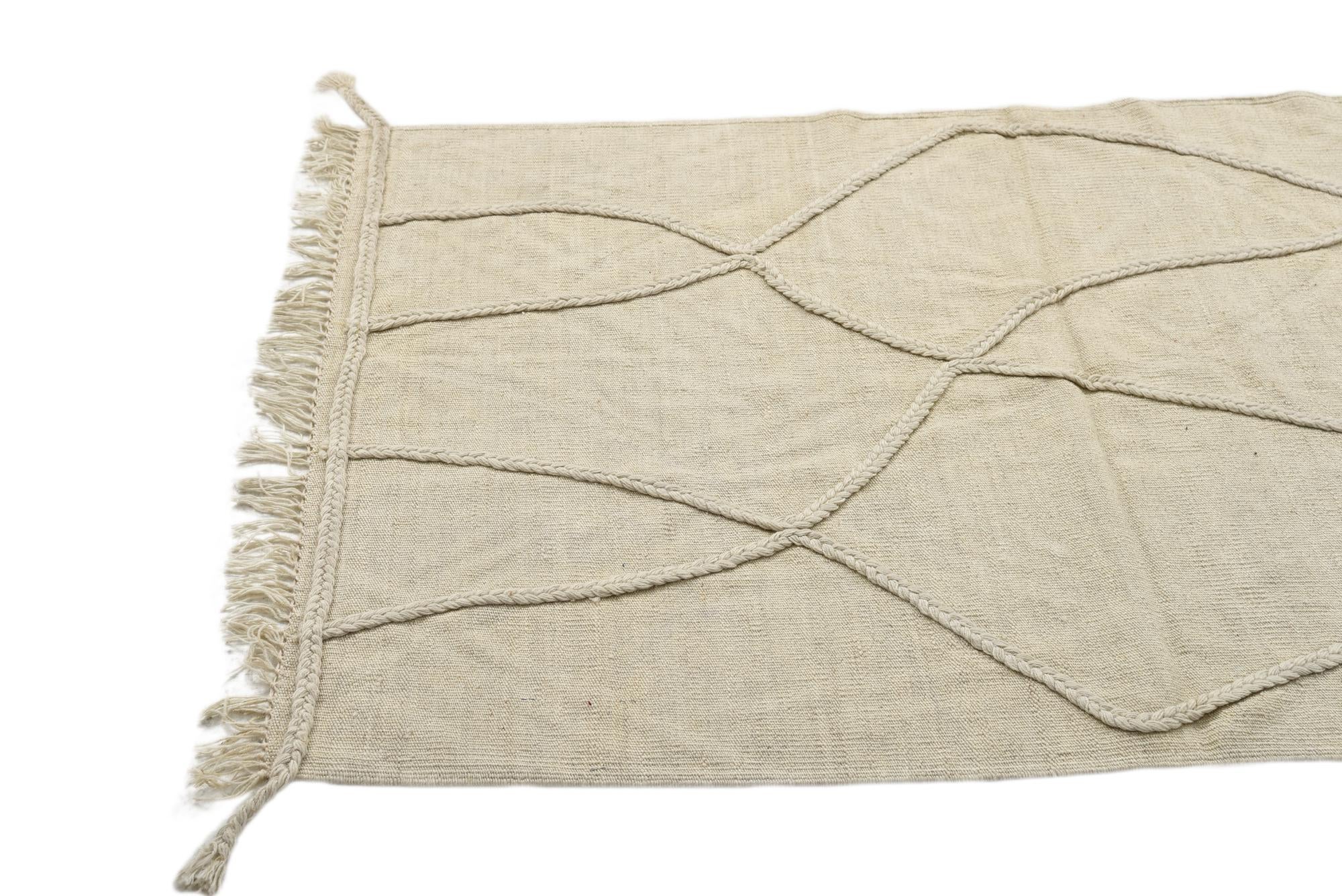 3' 4 x 4' 7 Hand Woven Kilim Modern Wool Rug