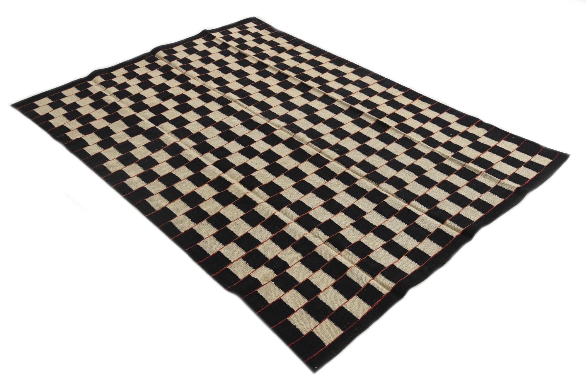 4' 9 x 6' 5 Hand Woven Kilim Modern Wool Rug