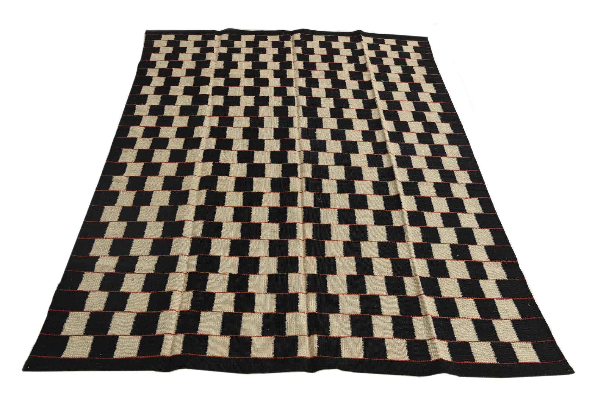 4' 9 x 6' 5 Hand Woven Kilim Modern Wool Rug
