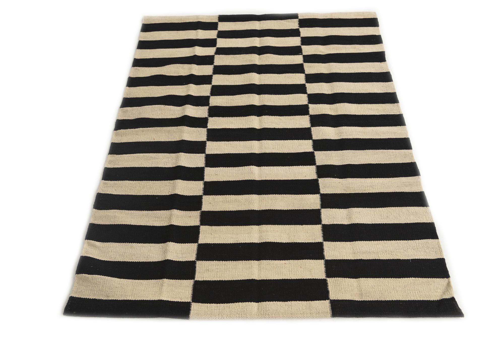 3' 4 x 4' 9 Hand Woven Kilim Modern Wool Rug