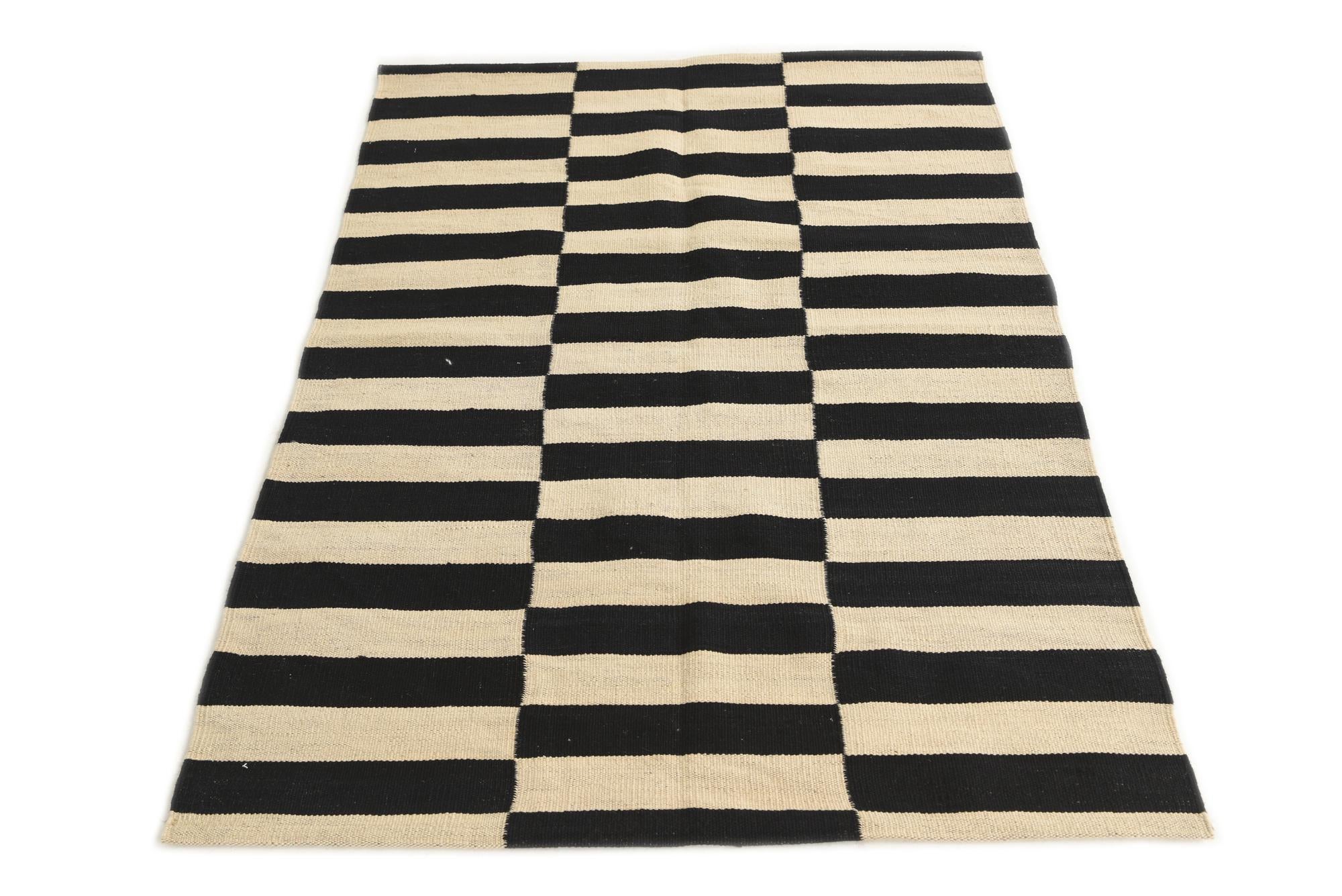 3' 4 x 4' 9 Hand Woven Kilim Modern Wool Rug