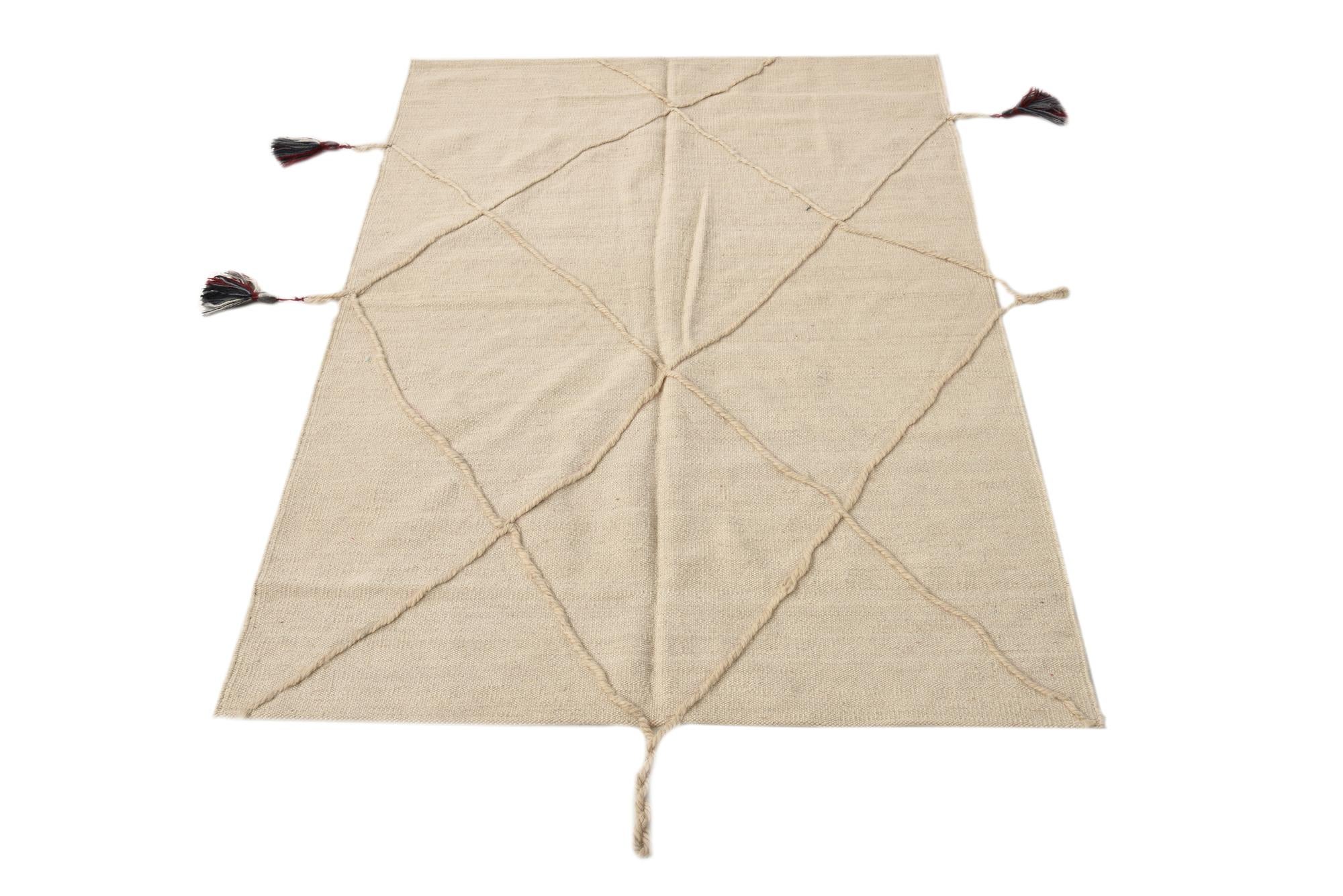 3' 5 x 5' Hand Woven Kilim Modern Wool Rug